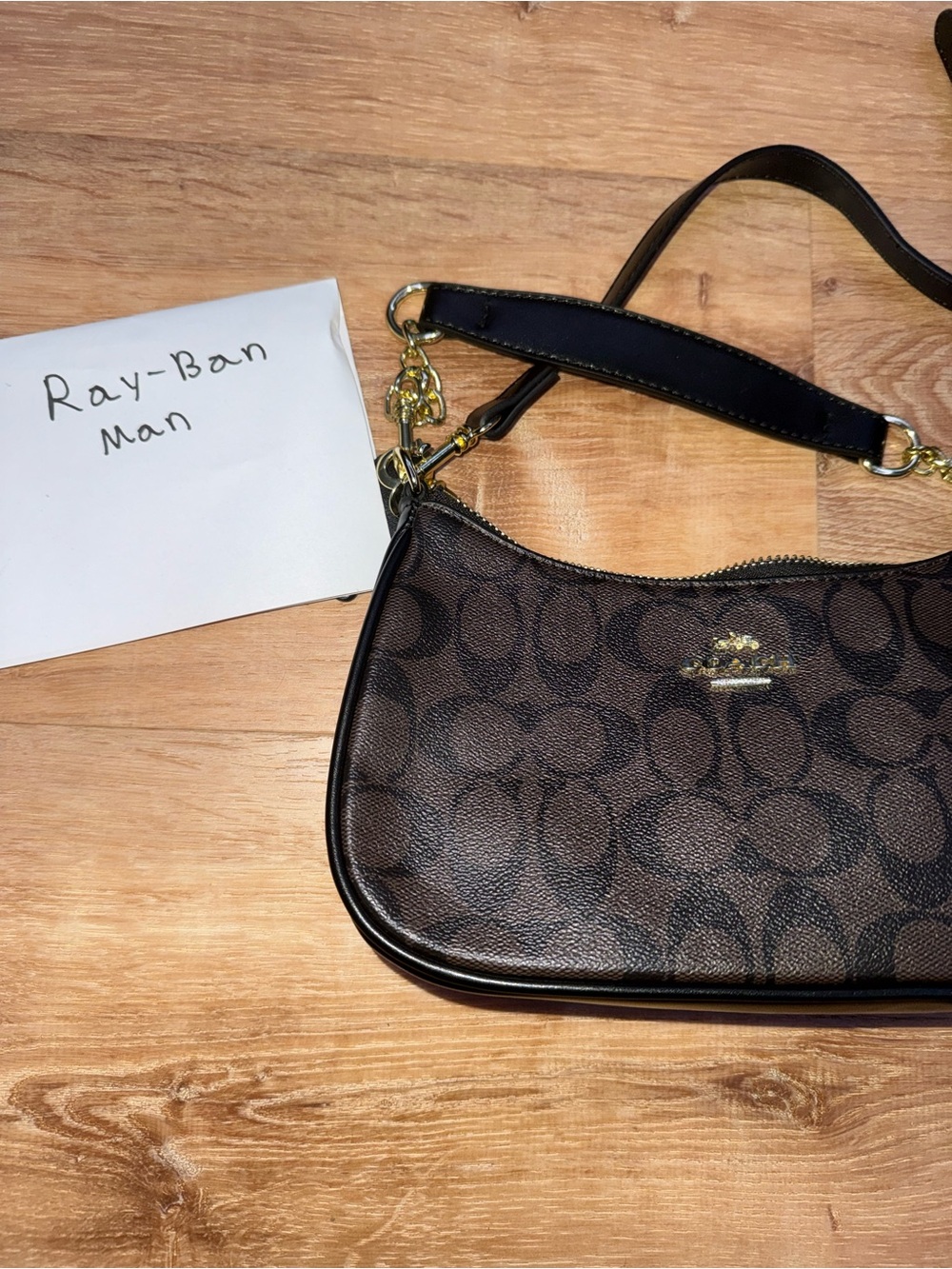 Coach Teri Mini Crossbody Bag Signature Canvas Brown Black Gold